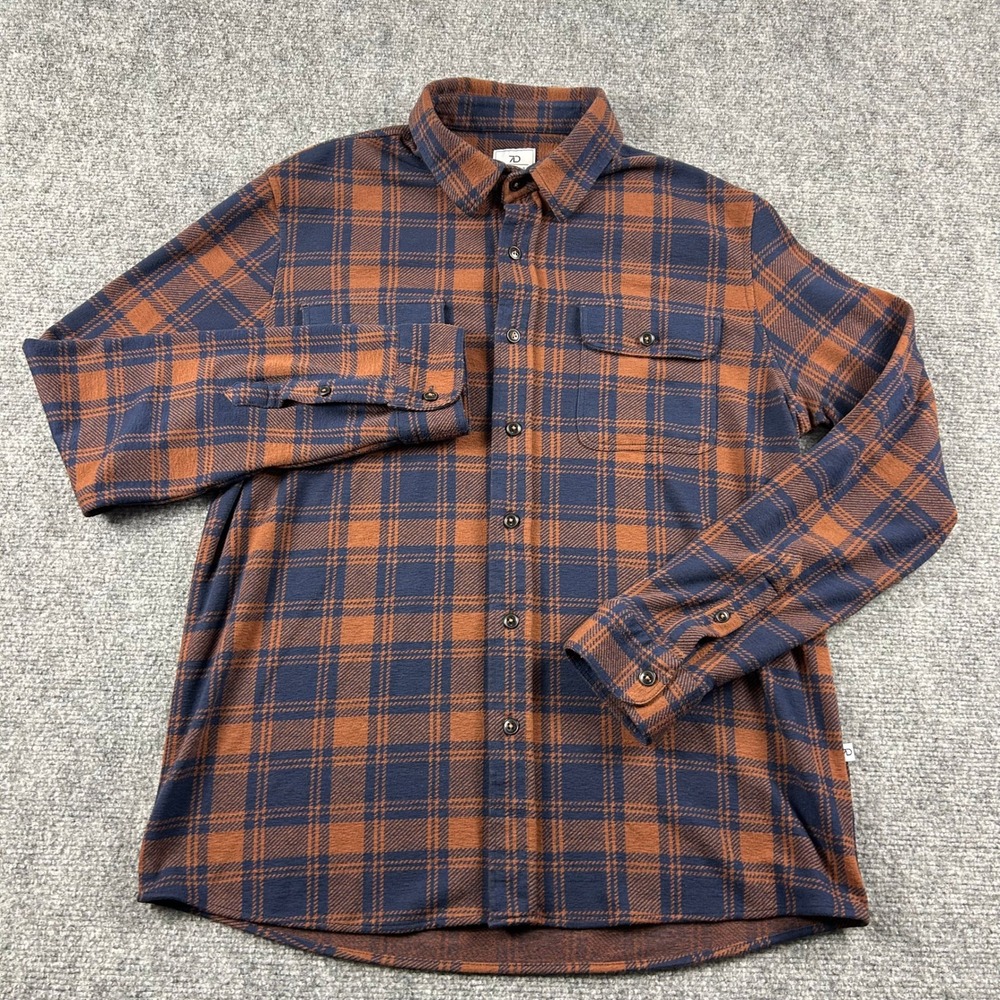 7 Diamonds Flannel Shirt Mens Medium Brown Plaid Generation Soft Stretch Casual